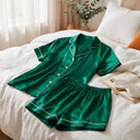 Set de pyjama court en soie - Maëlla Vert sauge - Set de pyjama court