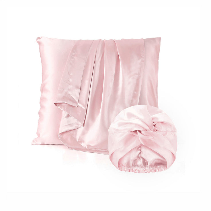 Taie d’oreiller + bonnet de nuit en soie - Lunéia Rose clair - PACK EN SOIE