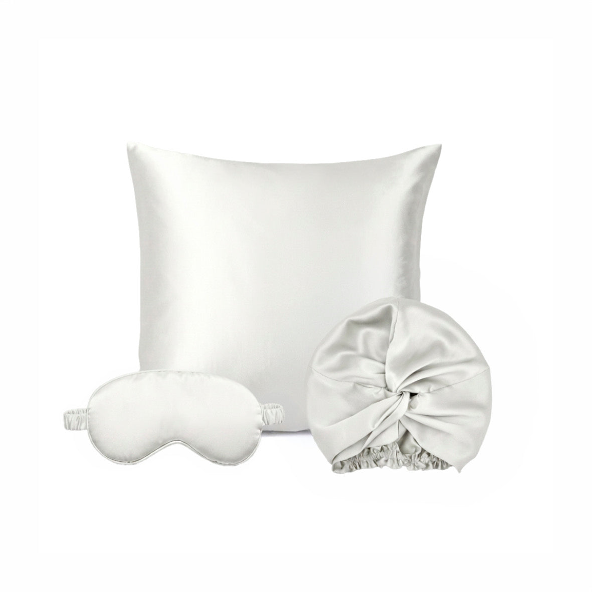 Taie d'oreiller + masque de nuit + bonnet de nuit en soie - Lunéia Blanc