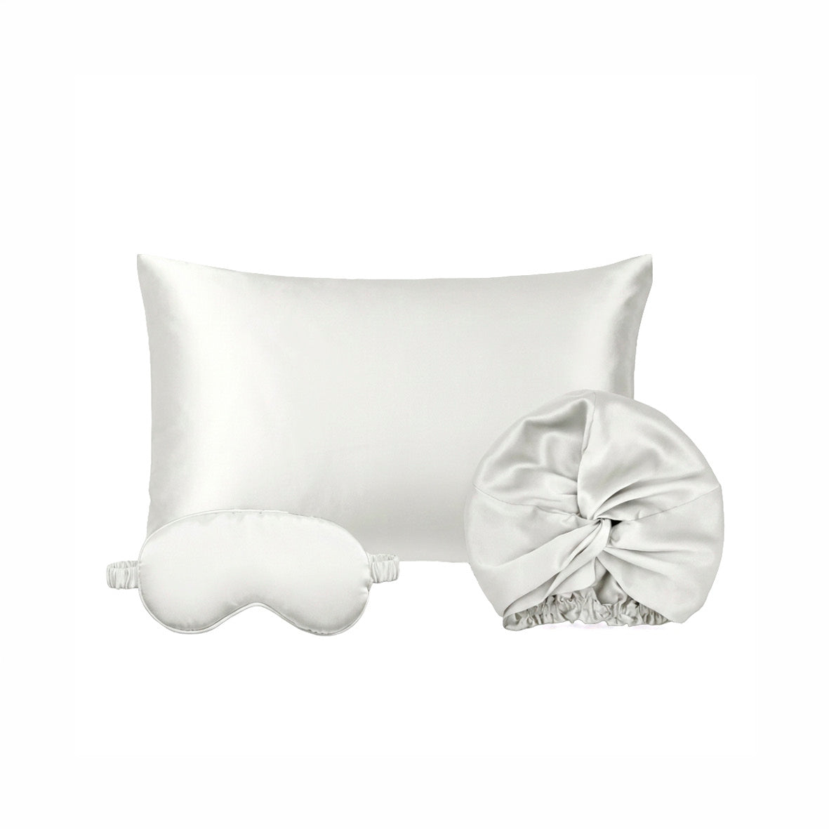 Taie d'oreiller + masque de nuit + bonnet de nuit en soie - Lunéia Blanc