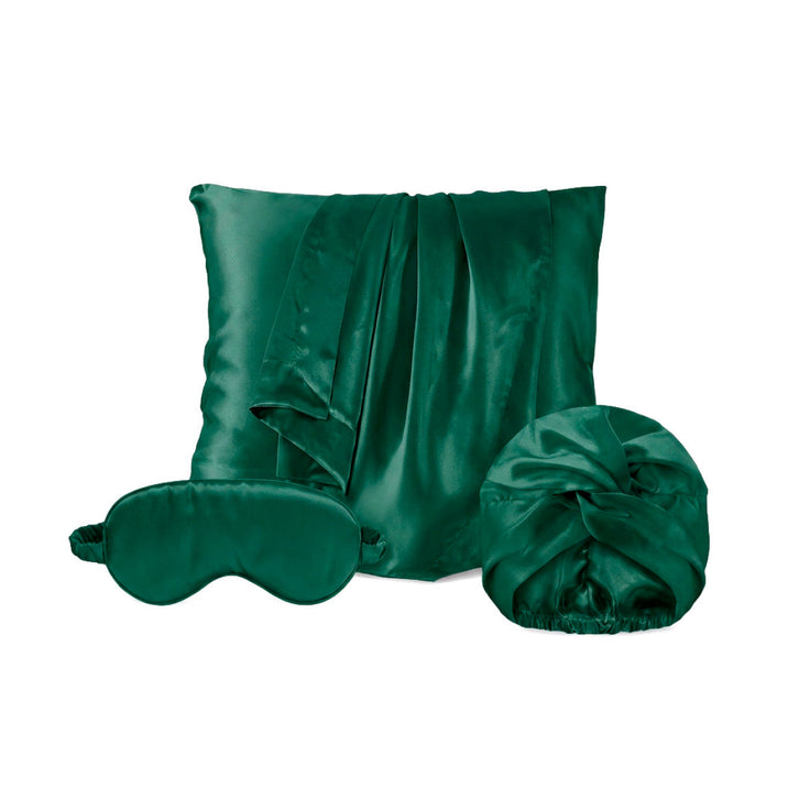 Taie d’oreiller + masque de nuit + bonnet de nuit en soie - Lunéia Vert sauge - PACK EN SOIE