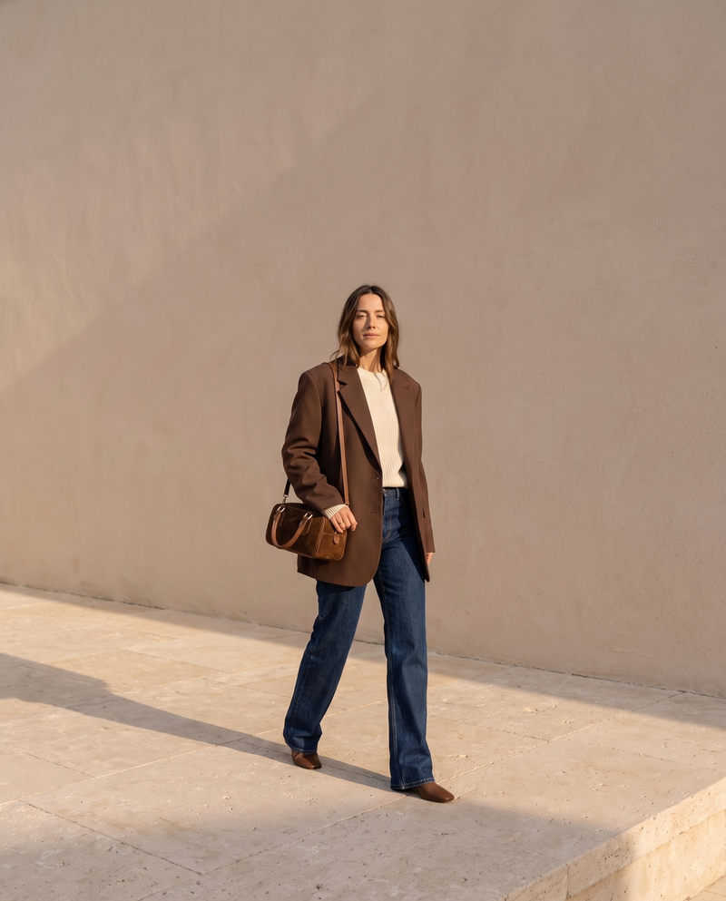 Sac TIANNA marron Maison André porté à l'épaule