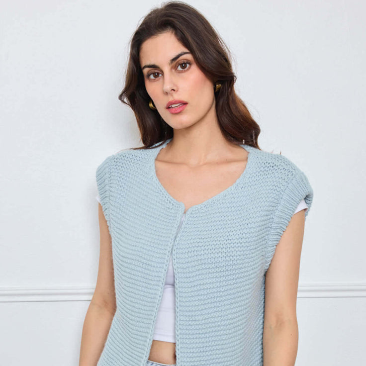 GILET TRICOT SANS MANCHES THEOLINE BLEU CLAIR - André