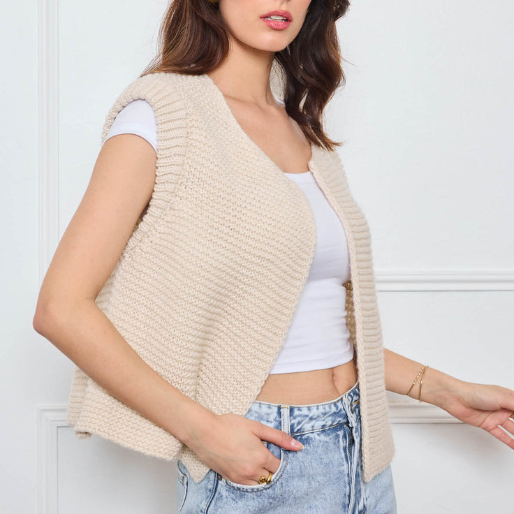 GILET TRICOT SANS MANCHES THEOLINE ÉCRU - André