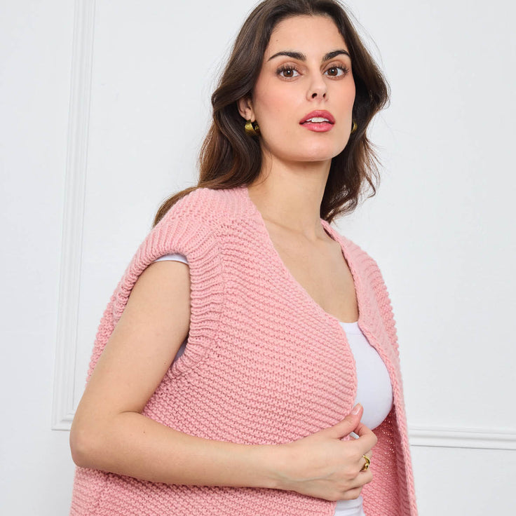 GILET TRICOT SANS MANCHES THEOLINE ROSE CLAIR - André