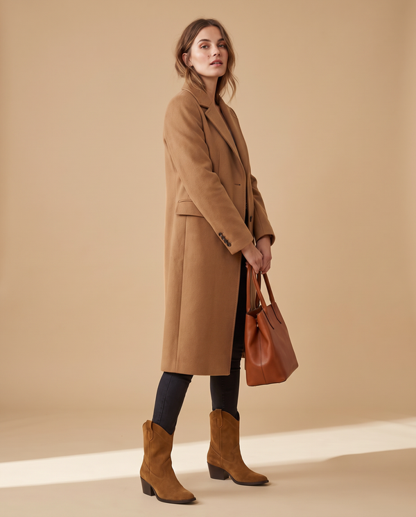 Boots ZELIE camel portées, silhouette complète